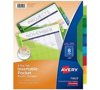 Avery Insertable Plastic Dividers for 3 Ring Binders, 8 Tabs per Set, Big Tabs, Two Pockets, Multicolor Binder Dividers, Works with Sheet Protectors (11903)