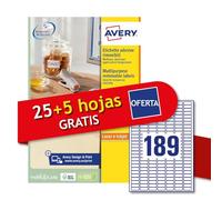 Avery Italia L4731REV-30P White Paper Adhesive Labels Removable No Residue,25+5 Extra Sheets, Rectangle 25.4x10mm, 189 Labels Per Sheet, Removable Sticker, Laser/Inkjet Printing