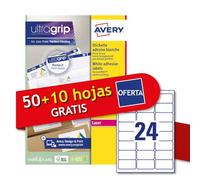 Avery Italia L7159-60P White Paper Adhesive Labels, 50+10 Extra Sheets, Rectangle 63.5x33.9mm, 24 Labels Per Sheet, Permanent Adhesive, Laser Printers