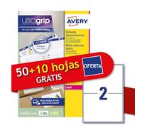 Avery Italia L7168-60P White Paper Adhesive Labels, 50+10 Extra Sheets, Rectangular 199.6x143.5mm, 2 Labels Per Sheet, Permanent Adhesive, Laser Printers