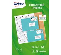 Avery J8159 Self-Adhesive Labels (24 Labels Per Sheet), 63.5 x 33.9 mm, Inkjet Print, White Packaging: 5 Sheets 63.5 x 33.9 mm White