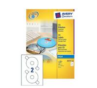 Avery Self-Adhesive Full Face CD Labels, 2 Stickers Per A4 Sheet, White J8676-100