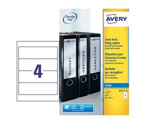 Avery JamFREE, Inkjet Filing Labels, 200x60mm, Opaque, 100 Labels (J8171-25)