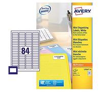 Avery JamFREE, Printable, Mini Multipurpose Labels, Customisable, 46 x 11.1 mm, White, 84 Labels per Sheet, 2100 Blank Labels per Pack (L7656-25)