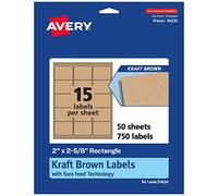 Avery Kraft Brown Rectangle Labels with Sure Feed, 2" x 2-5/8", 750 Kraft Brown Labels, Laser/Inkjet Printable Labels