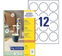 Avery L3416-100 Self-Adhesive Round Product Labels, 12 Labels Per A4 Sheet