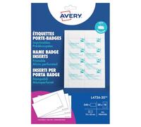 Avery L4726-20 Printable Name Badge Insert Refills (75 x 40 mm Inserts, Pack of 240) - White,Package May Vary