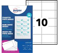Avery L4727-20 Printable Name Badge Insert Refills - 90 x 54 mm, White, Pack
