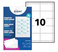 Avery L4727-20 Printable Name Badge Insert Refills - 90 x 54 mm, White, Pack of 200 Inserts