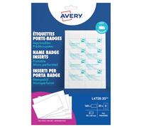 Avery L4728-20 Printable Name Badge Insert Refills - 90 x 60 mm, White, Pack of 160 Inserts