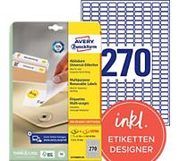 Avery L4730REV-25 Mini Multipurpose Labels Removable 17.8 x 10 mm White 25 Sheets of 270 Labels