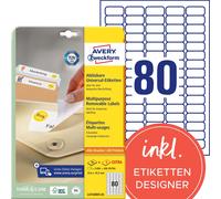 Avery L4732REV-25 Self-Adhesive Removable Mini Labels, 80 Labels Per A4 Sheet, W
