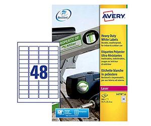 Avery L4778-20 (45.7 x 21.2mm) Extra-Strong Adhesive Heavy Duty Weatherproof Labels, 48 Labels Per A4 Sheet, White
