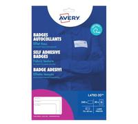 Avery L4782-20 Printable Silk Acetate Name Badges - Customisable, 75 x 40 mm, White, for Inkjet Printers, 240 Badges Total