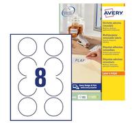 Avery L4852REV Removable Round Labels - 200 Labels (63.5 mm, 25 Sheets) 8 per Sheet JamFree™ A4 Sheets for All Printers, No-Residue, Temporary Adhesive