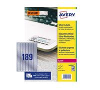 Avery L6008-5 Resistant Labels, Silver (A4 Sheet of 25 x 10 mm, 945 Labels)