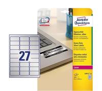 Avery L6011-20. Product colour: Silver, Shape: Rounded rectangle, Adhesive ty...