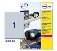 Avery L6013-20 Extra-Strong Adhesive Silver Heavy Duty Labels, 1 Label Per A4 Sh
