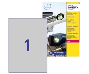 Avery L6013-20 Extra-Strong Adhesive Silver Heavy Duty Labels, 1 Label Per A4 Sheet