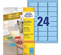 Avery L6032-20 Printable Labels with Removable Adhesive (Label Size 63.5 x 33.9 mm, 20 A4 Sheets per Pack) - Blue