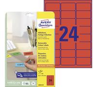 Avery L6034-20 Removable Coloured Labels (A4 Sheets of 63.5 x 33.9 mm, 24 Labels