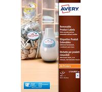 Avery L7101REV-20 Printable Removable Oval Labels, 18 Labels Per A4 Sheet, 63.5 x 42.3mm