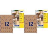 Avery L7106-20 Round Kraft Paper Labels - 240 Labels (63.5 mm) on 20 A4 Sheets | JamFree™ Printable Removable Sticker Circles for Crafts, Packaging & Home Organisation (Pack of 2)