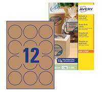 Avery Product Labels 12 per Sheet 60mm Diameter Brown Kraft Circular Ref L7106-20 [240 labels]