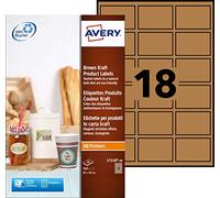 Avery L7110-20 Kraft Paper Rectangular Labels - 360 Brown Labels (62 × 42 mm, 18 per A4 Sheet) on 20 Sheets | JamFree™ Printable Permanent Adhesive for Product Labelling & Packaging