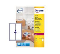 Avery L7169B Printable, Customisable Parcel Labels, Laser Printers, 4 Labels Per A4 Sheet, 400 Labels, BlockOut, White