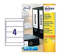 Avery L7171-100 Printable, Customisable Lever Arch File Labels, 4 Labels Per A4 Sheet, 100 Labels Per Pack, White