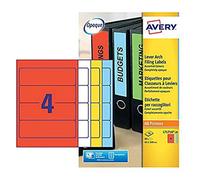 Avery Laser Filing Label Lever Arch File 200x60mm 4 Per A4 Sheet Multicoloured (Pack 80 Labels) - L7171A-20