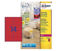 Avery L7263R-25 Printable, Customisable Removable Neon Red Labels, 14 Labels Per A4 Sheet, 350 Labels