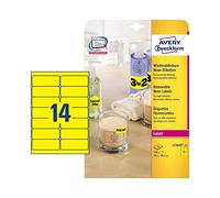 Avery L7263Y-25 Printable, Customisable Removable Neon Yellow Labels, 14 Labels Per A4 Sheet