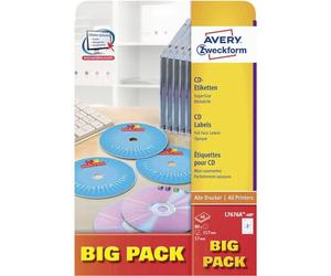 Avery L7676 After Burner CD Labels, Supersize, Diameter 117 mm, White, matt, 40 Labels