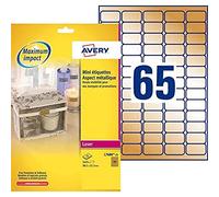 Avery L7680-25 Printable, Customisable Gold Mini Labels, 65 Labels Per A4 Sheet