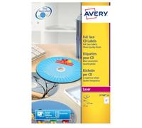 Avery L7760-25 Self-Adhesive Glossy Full Face CD Labels, 2 Labels Per A4 Sheet for Laser Printers