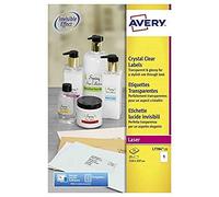 Avery L7784-25 Printable Labels - Crystal Clear Transparent, Customisable, 1 label per A4 sheet