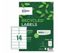 Avery Recycled LR7163-100 Address Labels, 99.1 x 38.1 mm, Permanent, 14 Labels Per Sheet, 1400 Labels Per Pack