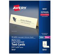 AVERY Large Embossed Ivory Tent Cards, Laser/Inkjet Printers, 3-1/2x11, Pack of 50 (5915)