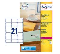 Avery Laser Address Label 63.5X38mm 21 Per A4 Sheet Clear Pack 525 Labels L7560-