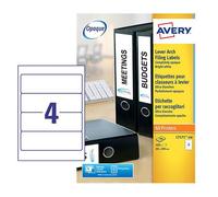 Avery Laser Filing Label Lever Arch File 200x60mm 4 Per A4 Sheet White (Pack 400 Labels) L7171-100