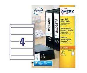 Avery Laser Filing Label Lever Arch File 200x60mm 4 Per A4 Sheet White (Pack 400 Labels) L7171-100