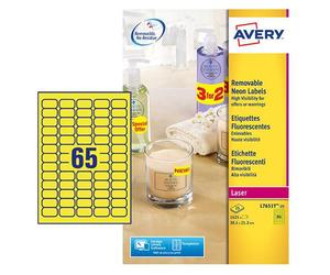 Avery Laser High Visibility Mini Removable Label 38x21mm 65 Per A4 Sheet Neon Yellow (Pack 1625 Labels) L7651Y-25