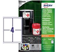 Avery Laser, Inkjet Resistant Labels B3483-50 adhesive A4 White 148 x 105 mm 50 Sheets of 4 Labels