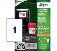 Avery Laser, Inkjet Resistant Labels B4775-20 adhesive A4 White 297 x 210 mm 20 Sheets of 1 Label