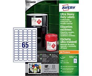 Avery Laser, Inkjet Resistant Labels B7651-20 adhesive A4 White 21 x 38 mm 20 Sheets of 65 Labels