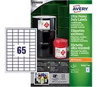 Avery Laser, Inkjet Resistant Labels B7651-50 adhesive A4 White 21 x 38 mm 50 Sheets of 65 Labels