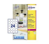Avery Laser Label 40mm Diameter 24 Per A4 Sheet Crystal Clear (Pack 60