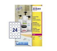 Avery Laser Label 40Mm Diameter 24 Per A4 Sheet Crystal Clear Pack 600 Labels L7